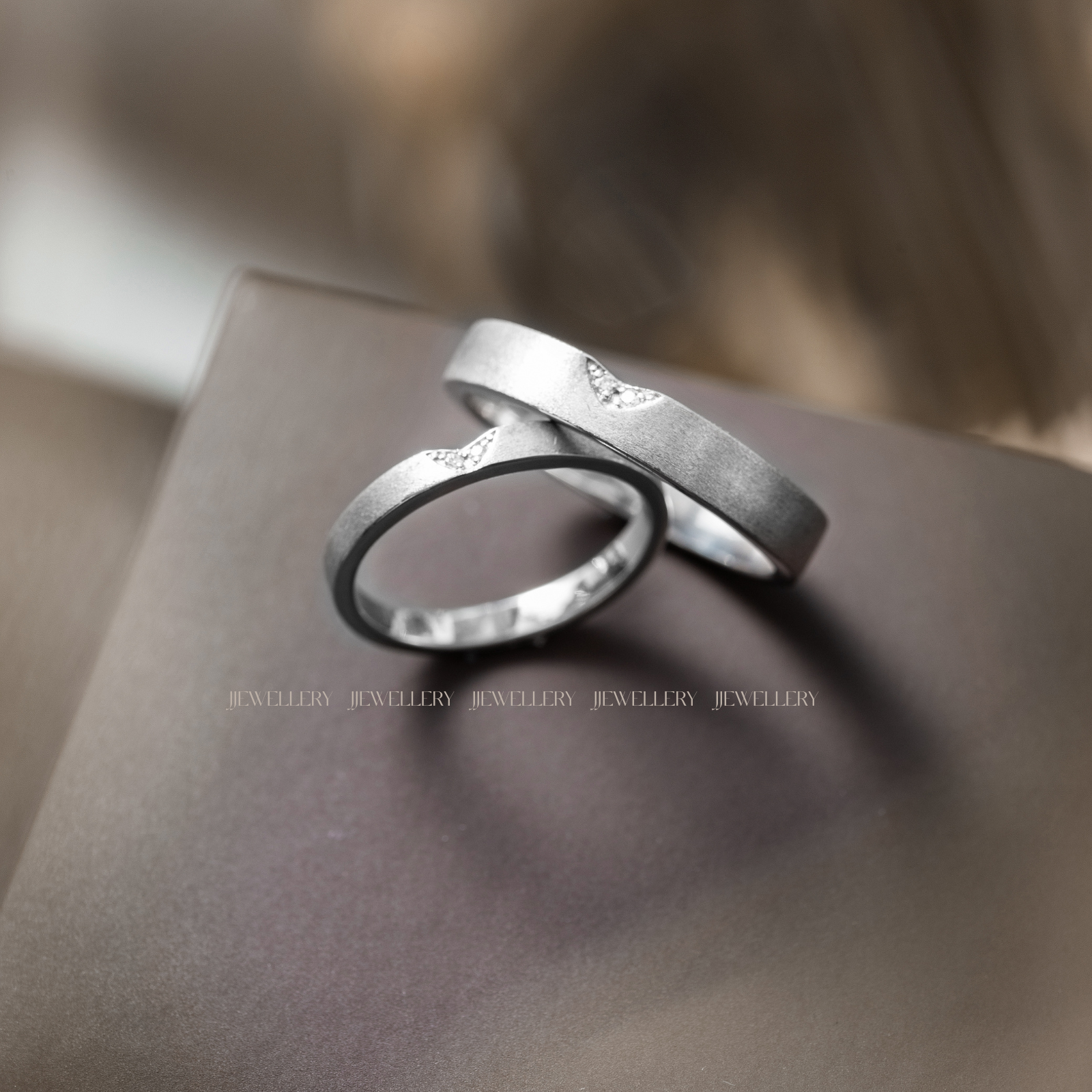 Ella Cặp nhẫn cưới vàng trắng Moissanite CP-Ella-WG10