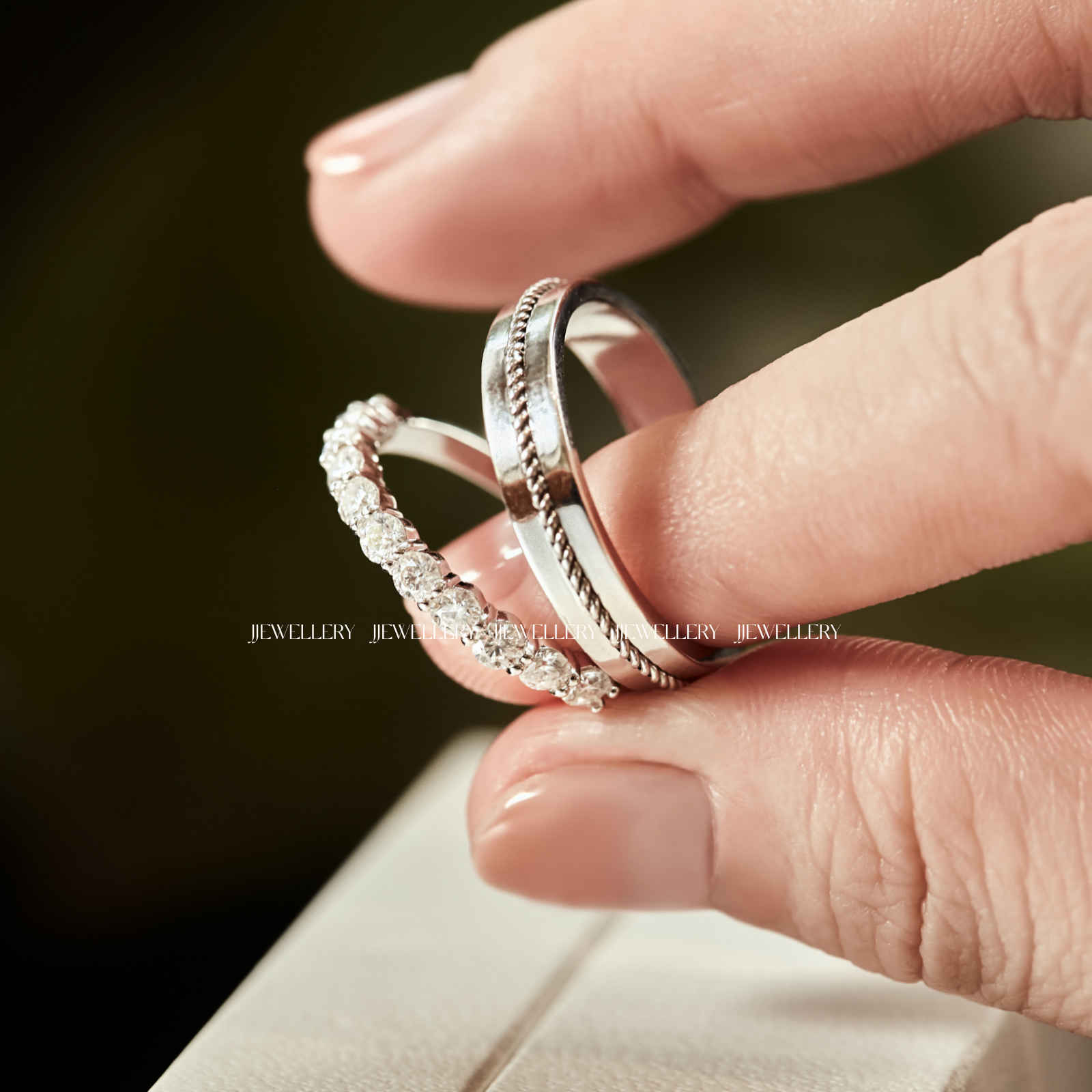 Elysian Cặp nhẫn cưới vàng trắng Moissanite CP-Elysian-WG10