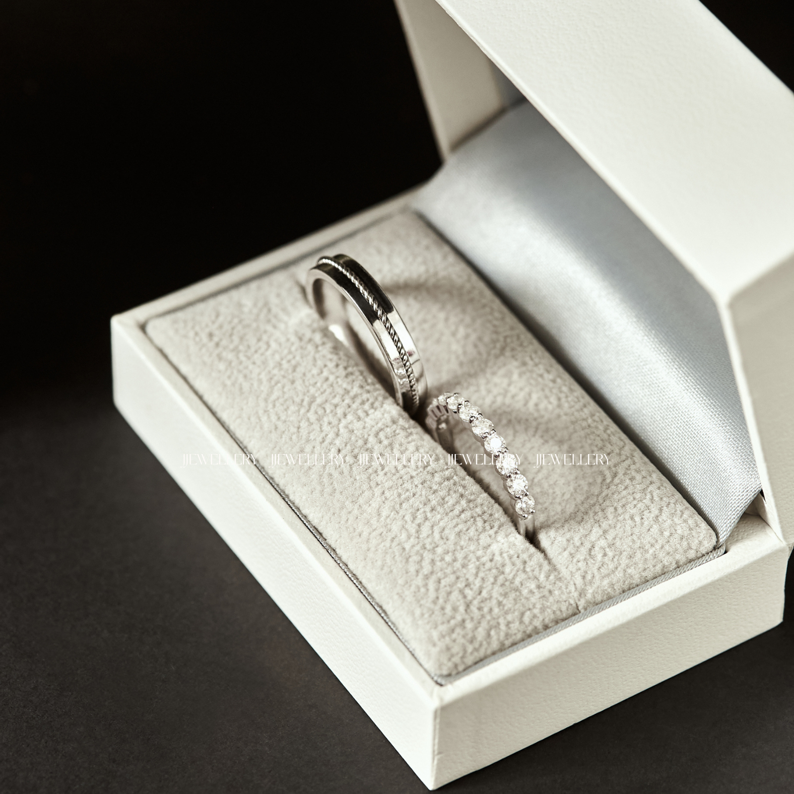 Elysian Cặp nhẫn cưới vàng trắng Moissanite CP-Elysian-WG10