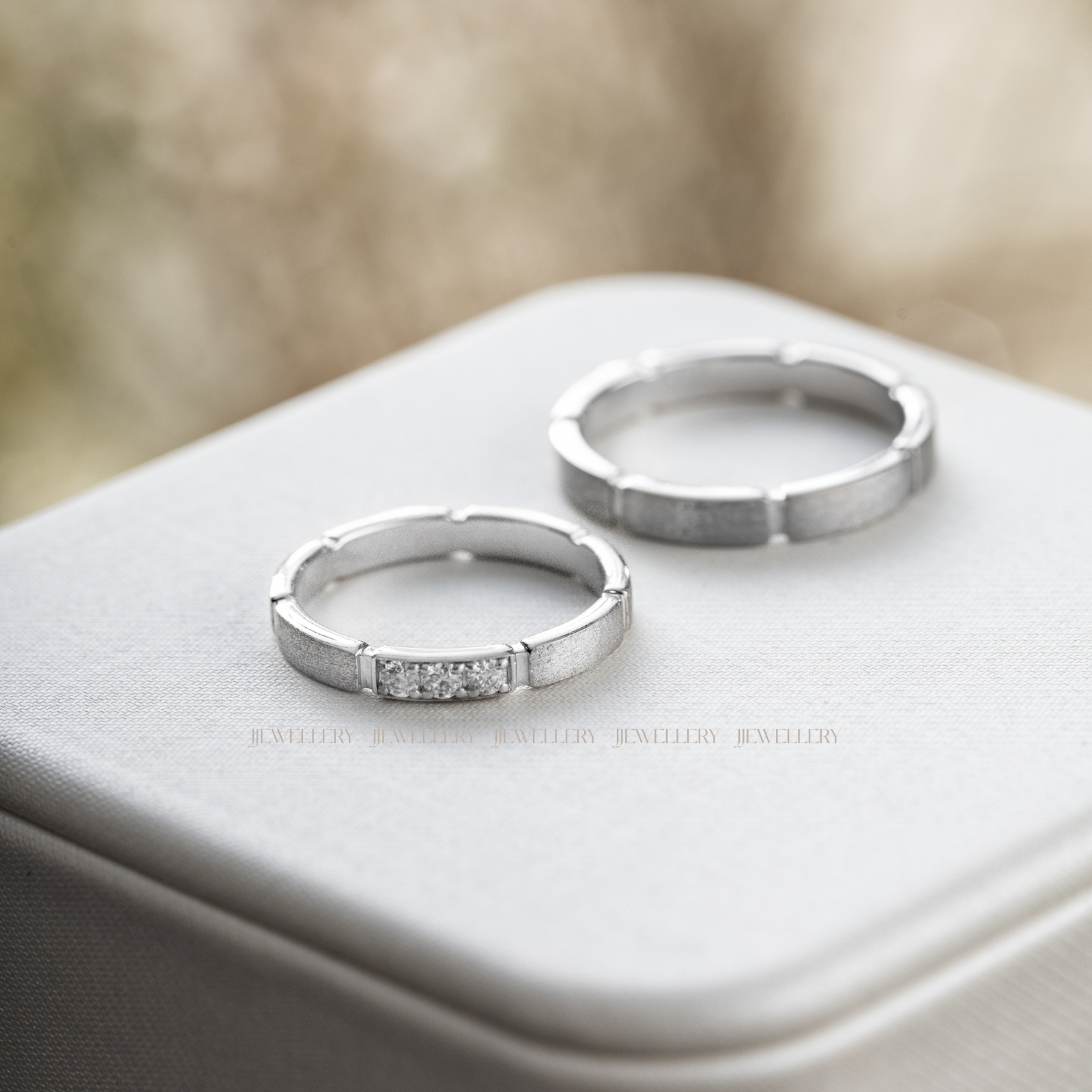 Gemma Cặp nhẫn cưới vàng trắng Moissanite CP-Gemma-WG10