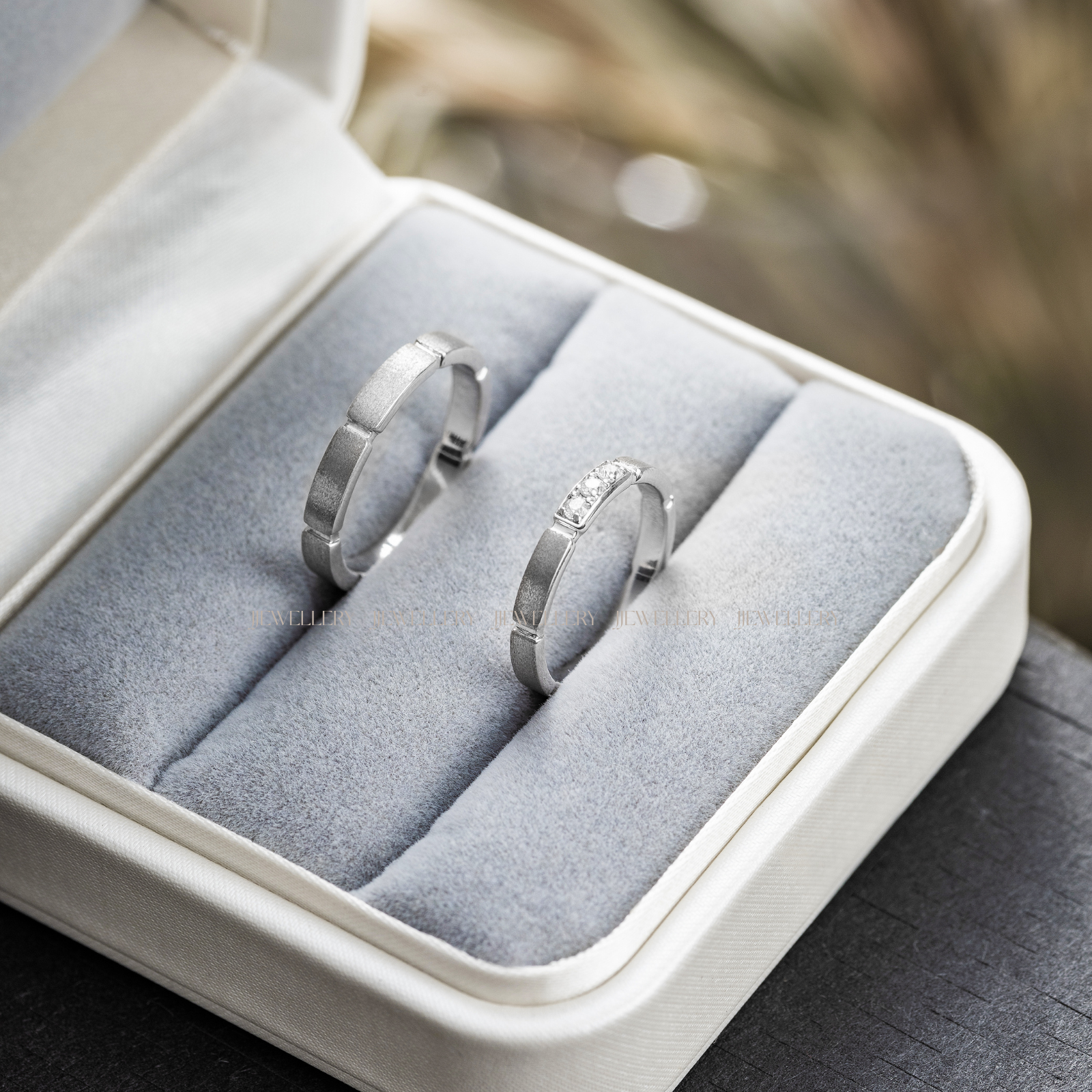 Gemma Cặp nhẫn cưới vàng trắng Moissanite CP-Gemma-WG10