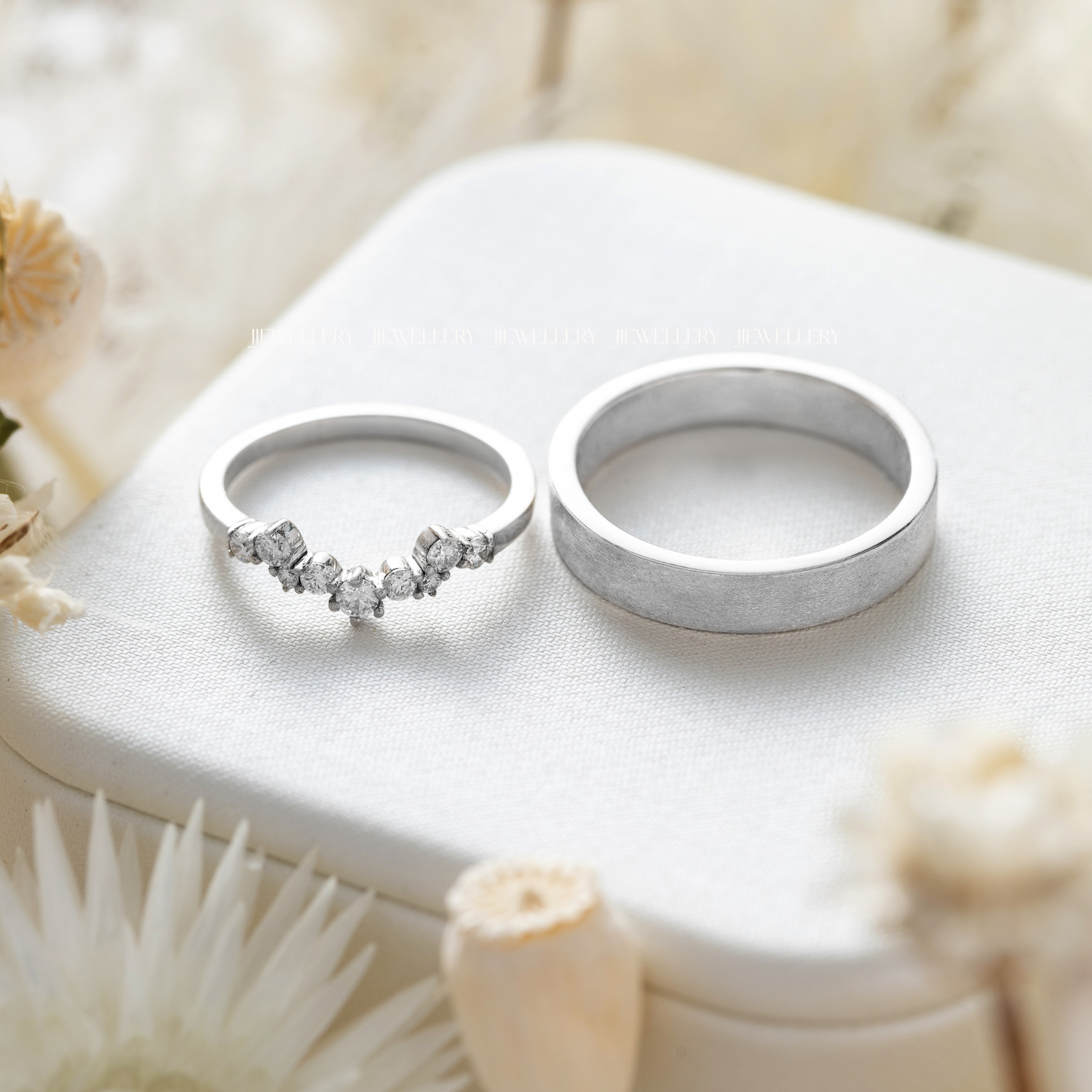 Lael Cặp nhẫn cưới vàng trắng Moissanite CP-Lael-WG10