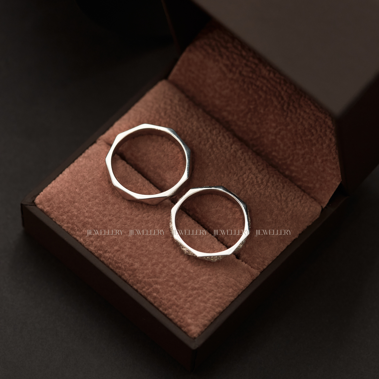 Lune Cặp nhẫn cưới vàng trắng Moissanite CP-Lune-WG10