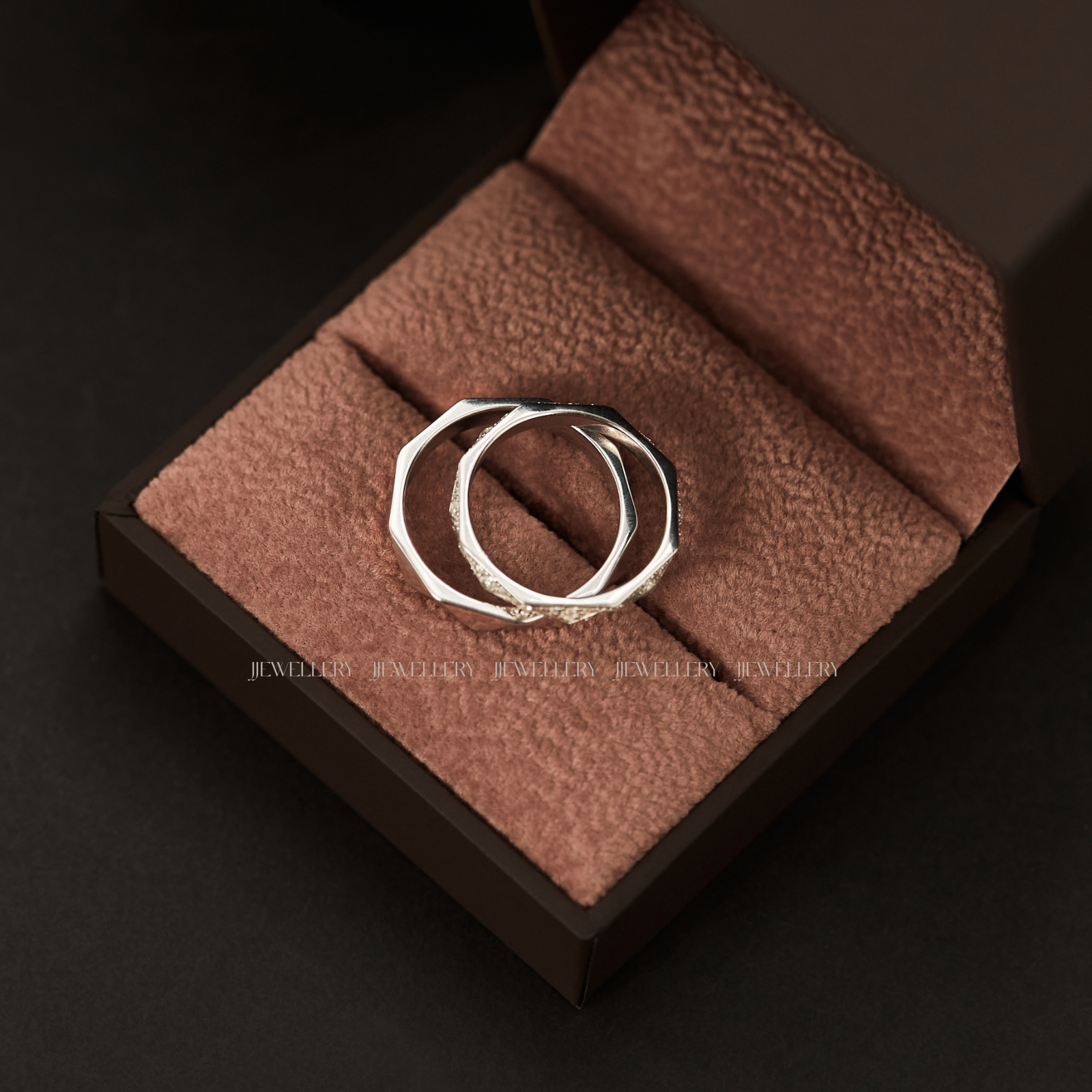 Lune Cặp nhẫn cưới vàng trắng Moissanite CP-Lune-WG10
