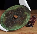 Đồng xu lớn trang trí chất liệu đồng sử dụng trang trí phòng khách, tủ tivi, quà khai trương kt 24*8*18 nặng 1,5kg