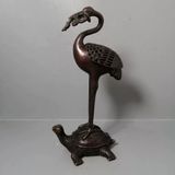 Hạc cưỡi lưng rùa trang trí Chất liệu đồng Sử dụng đồ trưng bày Kt 9*21cm nặng 576g