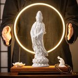 Tượng Quan Âm Bồ Tát đèn vòng trang trí Chất liệu gốm sứ + gỗ + kim loại + đèn LED