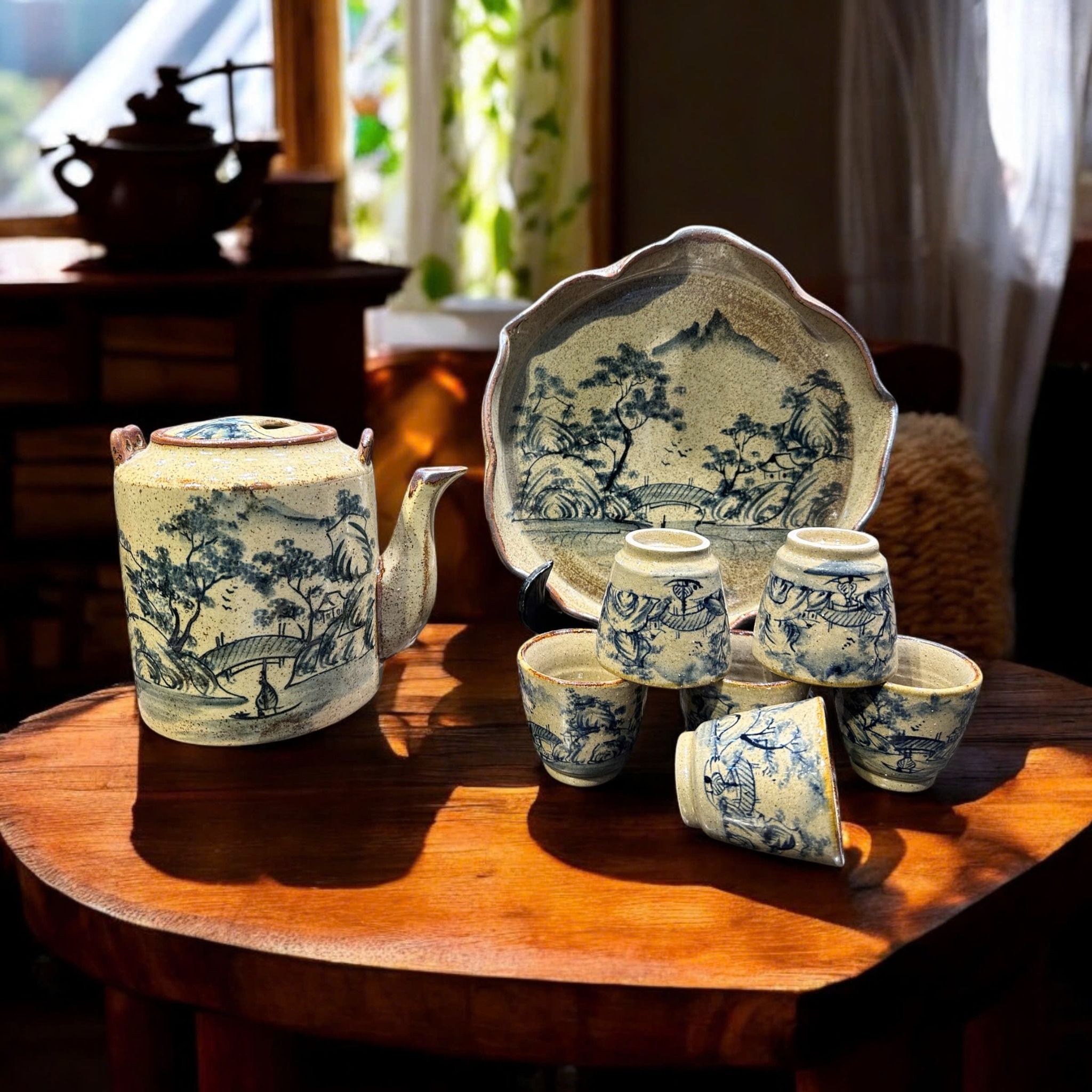 Bộ tích sơn thuỷ hữu tình Ấm 1,5l , chén 150ml, khay lượn 32cm