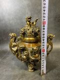 LƯ ĐỒNG BÁT TIÊN ĐỒNG CŨ tích nổi. Quai giảo long Nắp nghê vờn cầu. Nặng 1.7kg mộc triện