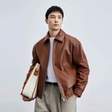 Áo khoác da dáng rộng nam da cao cấp Vải da bò tự nhiên Vật liệu lót: 95% polyester 5% vải thun