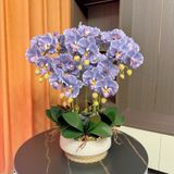 CHẬU HOA LAN TRANG TRÍ CAO CẤP Chất liệu: Hoa PU cao su mềm + cành nhựa