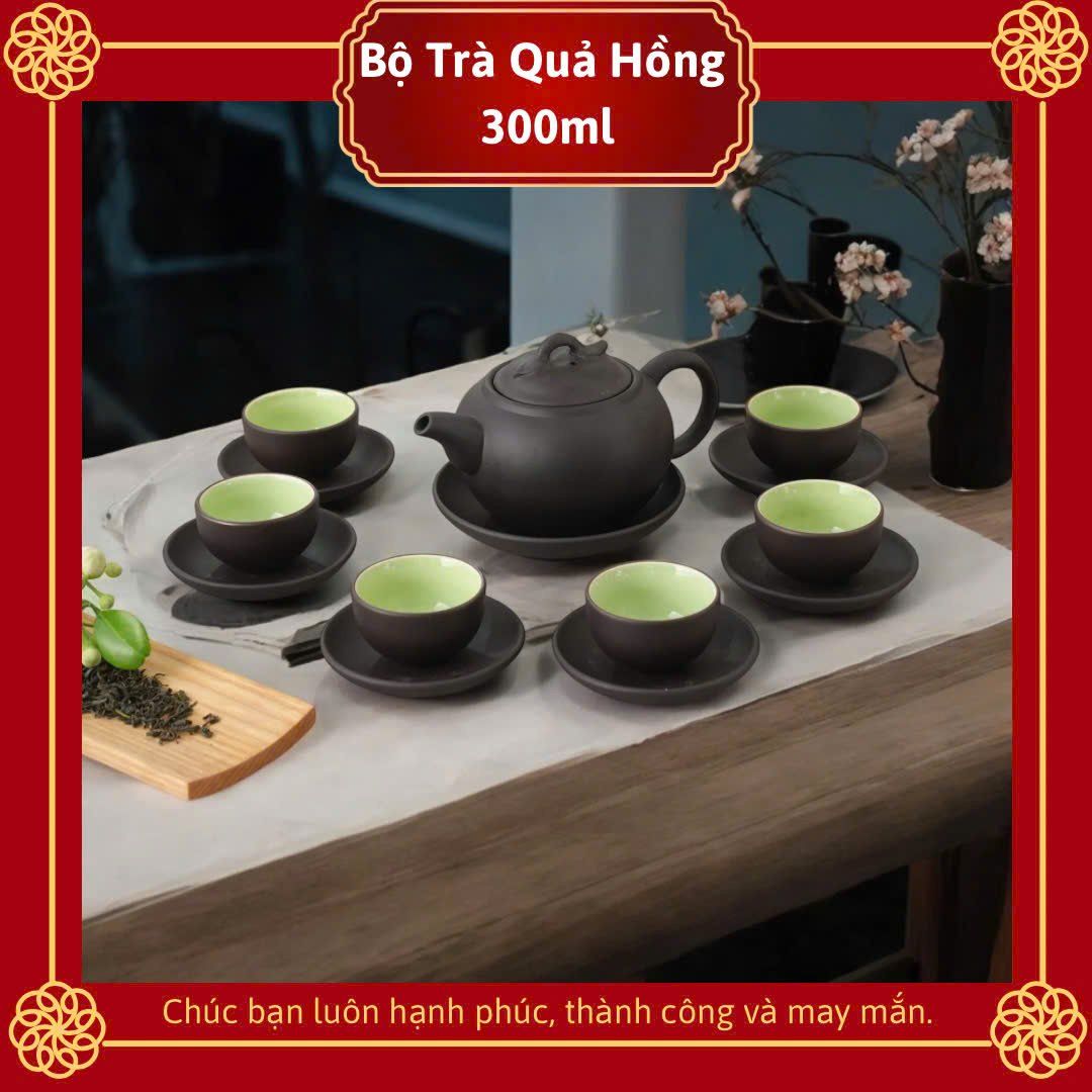 Bộ trà quả hồng ấm chén tử sa Bát Tràng 300ml