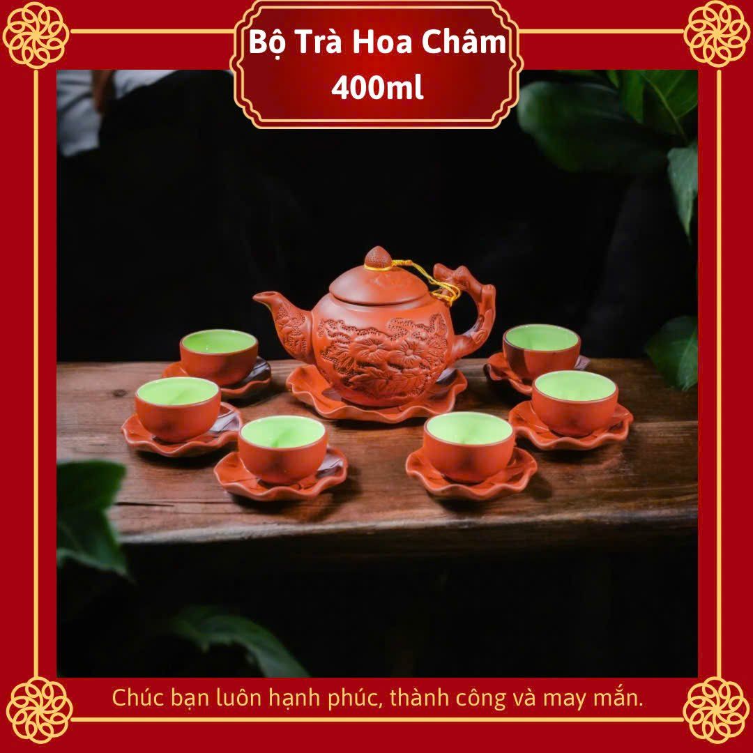 Bộ trà hoa châm ấm chén tử sa Bát Tràng 400ml