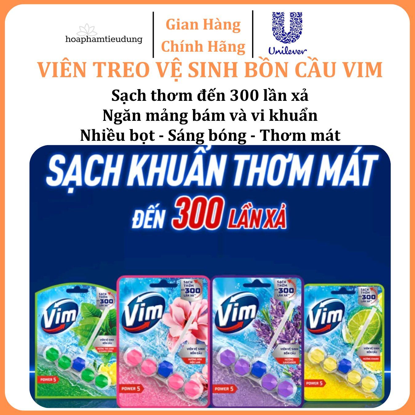 Viên treo vệ sinh bồn cầu Vim thơm mát, diệt khuẩn, sâng bóng