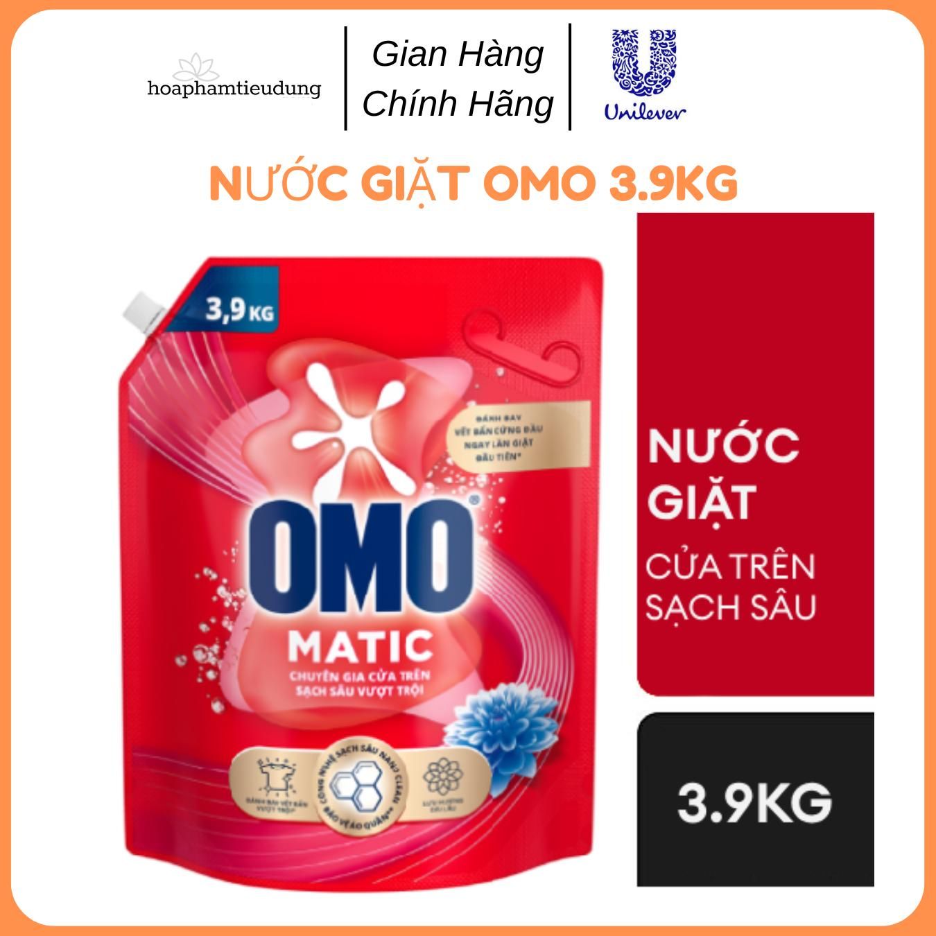 Nước giặt OMO xoáy bay vết bẩn khử mùi toàn diện 3,9KG