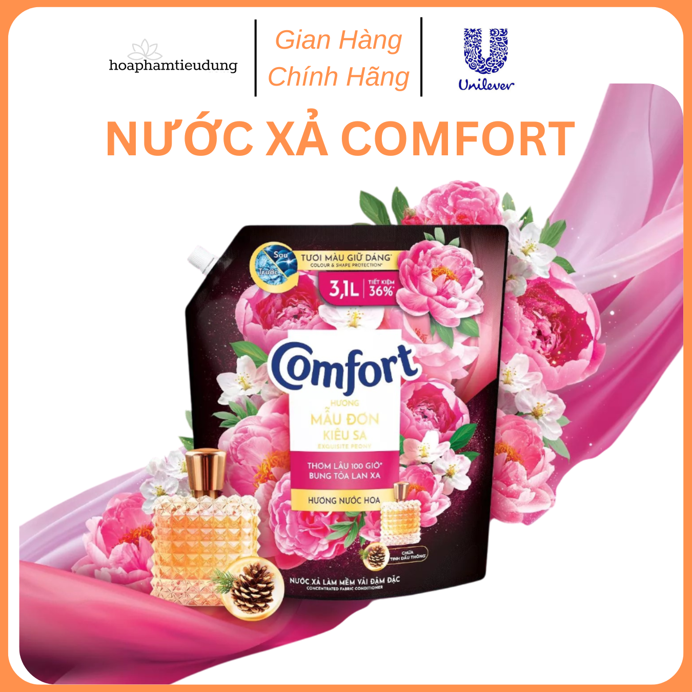 NƯỚC XẢ VẢI COMFORT HƯƠNG NƯỚC HOA LƯU HƯƠNG 100 GIỜ 3.1 - 3.7L
