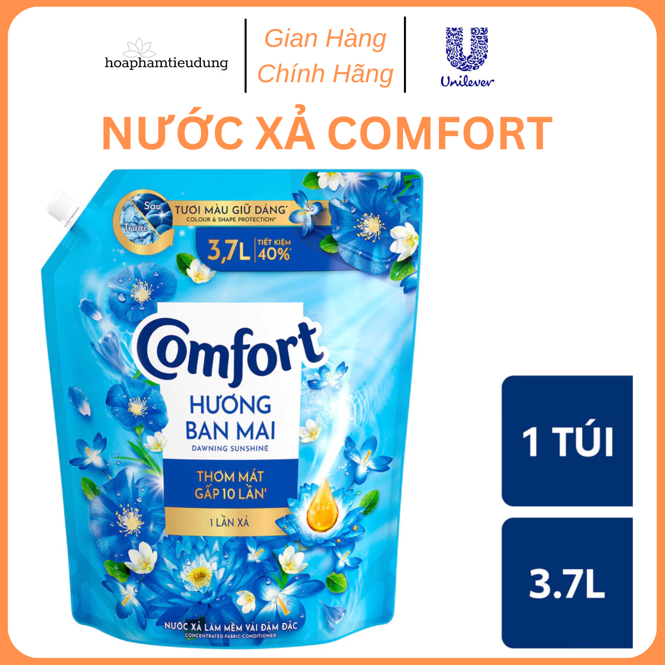 NƯỚC XẢ VẢI COMFORT HƯƠNG NƯỚC HOA LƯU HƯƠNG 100 GIỜ 3.1 - 3.7L