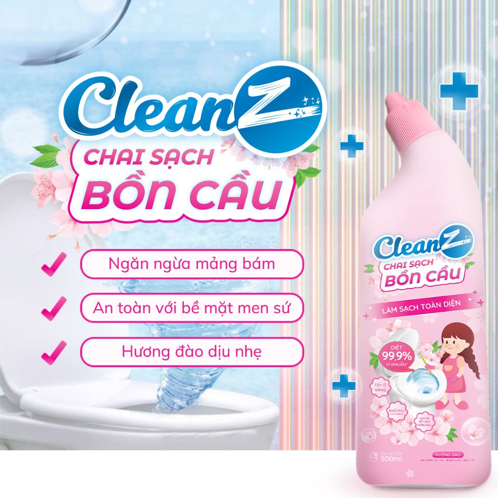 Chai sạch bồn cầu CleanZ Tẩy sạch bồn cầu diệt khuẩn hương đào - 500ml