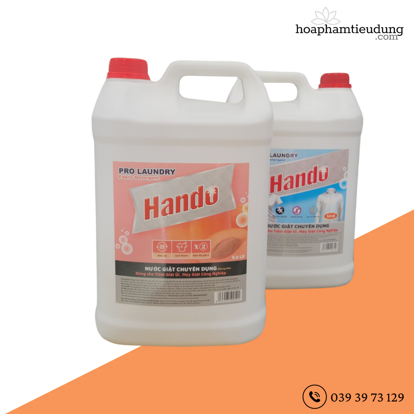 (Combo 2 Can + Tặng 1 gói Xả Hygiene 20ml) Nước giặt chuyên dụng làm sạch quần áo tối ưu Hando 5L