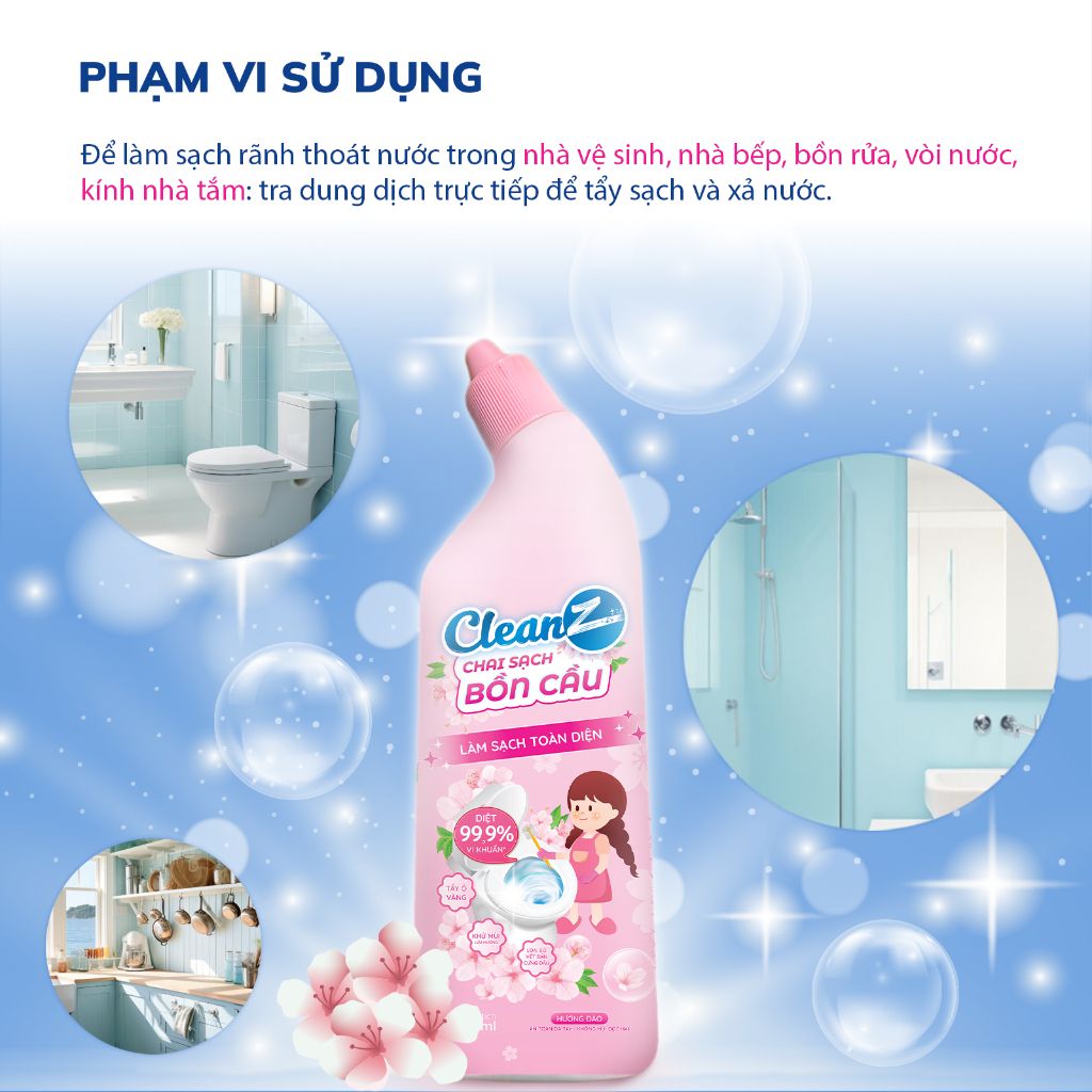 Chai sạch bồn cầu CleanZ Tẩy sạch bồn cầu diệt khuẩn hương đào - 500ml