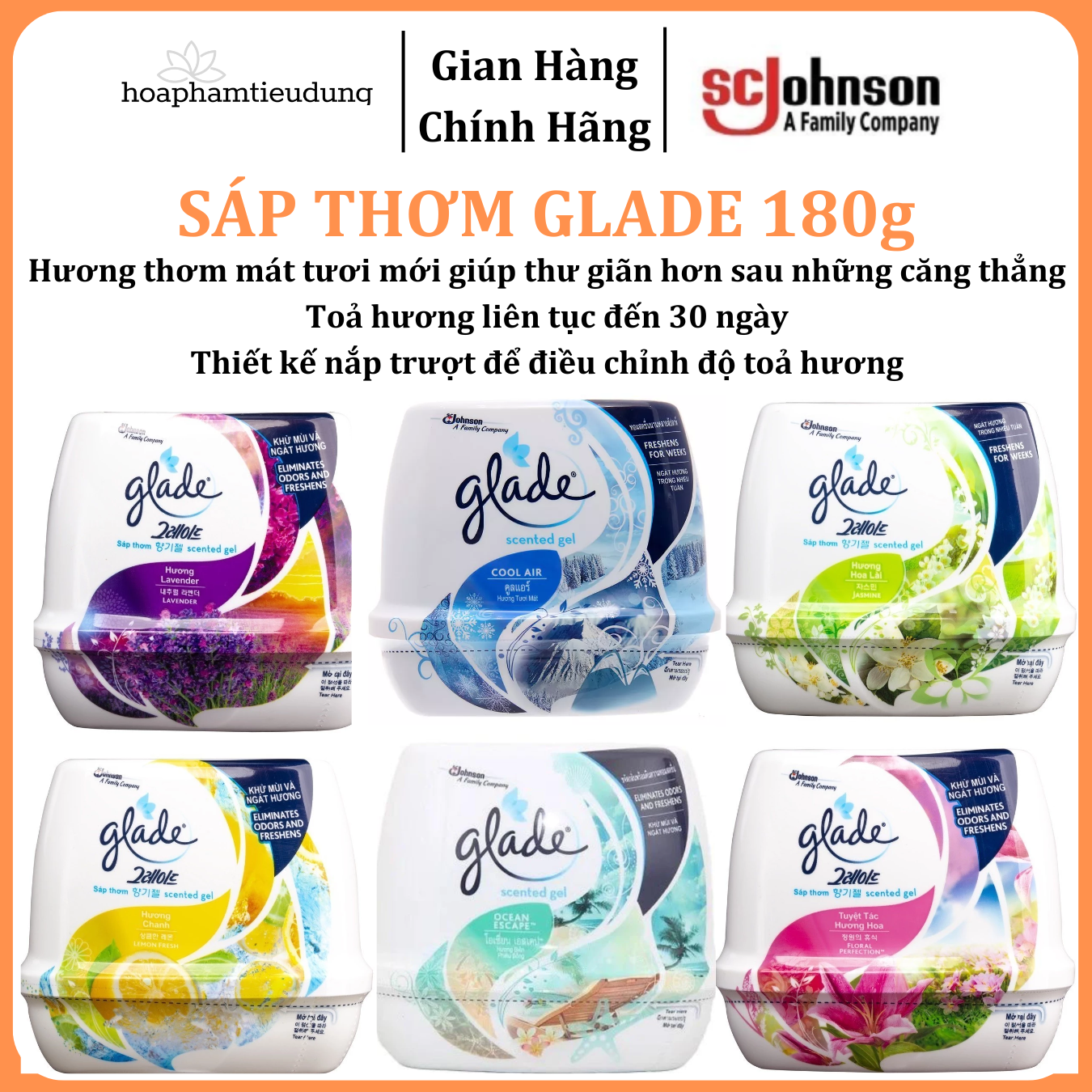 Sáp Thơm Phòng Glade đủ mùi 180g