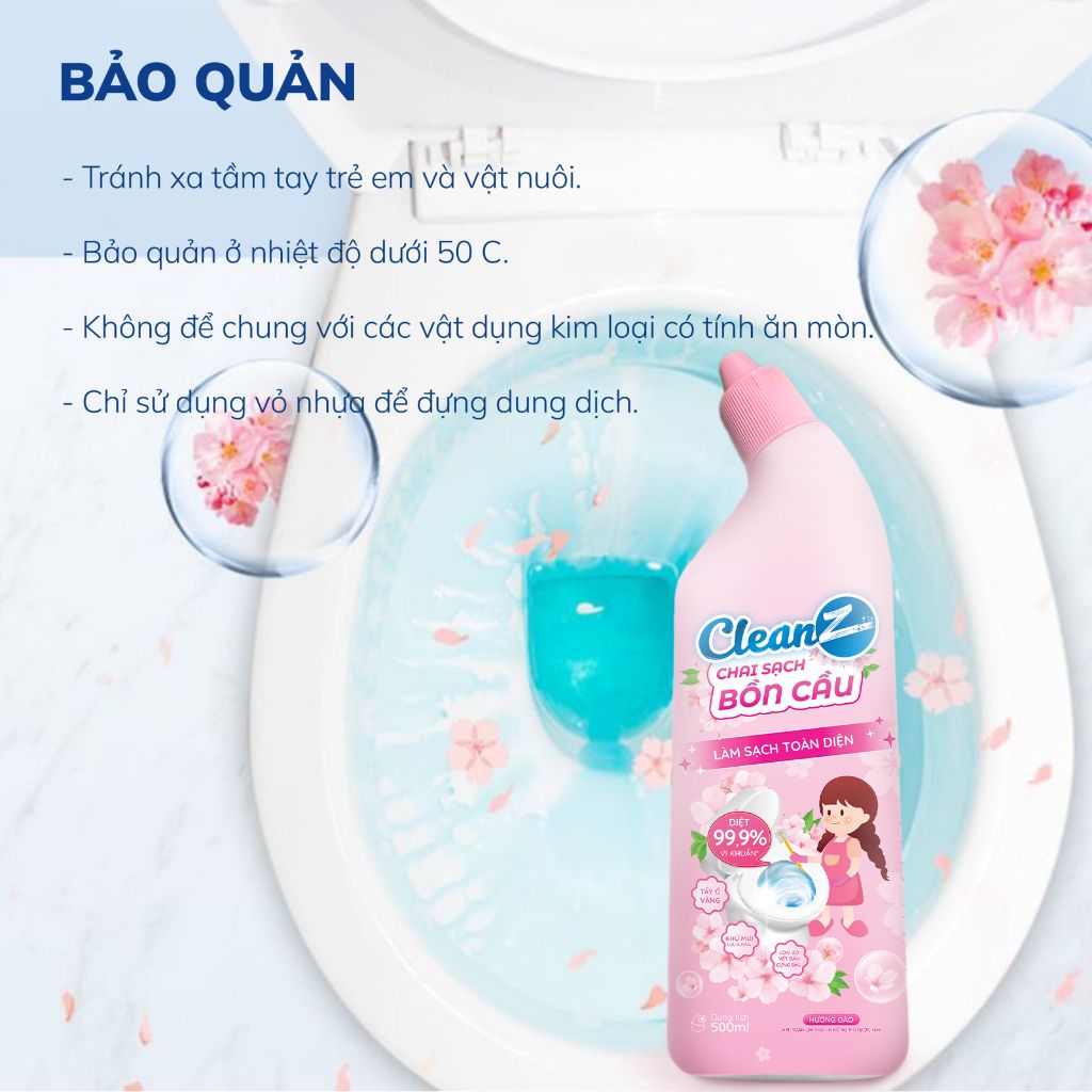 Chai sạch bồn cầu CleanZ Tẩy sạch bồn cầu diệt khuẩn hương đào - 500ml