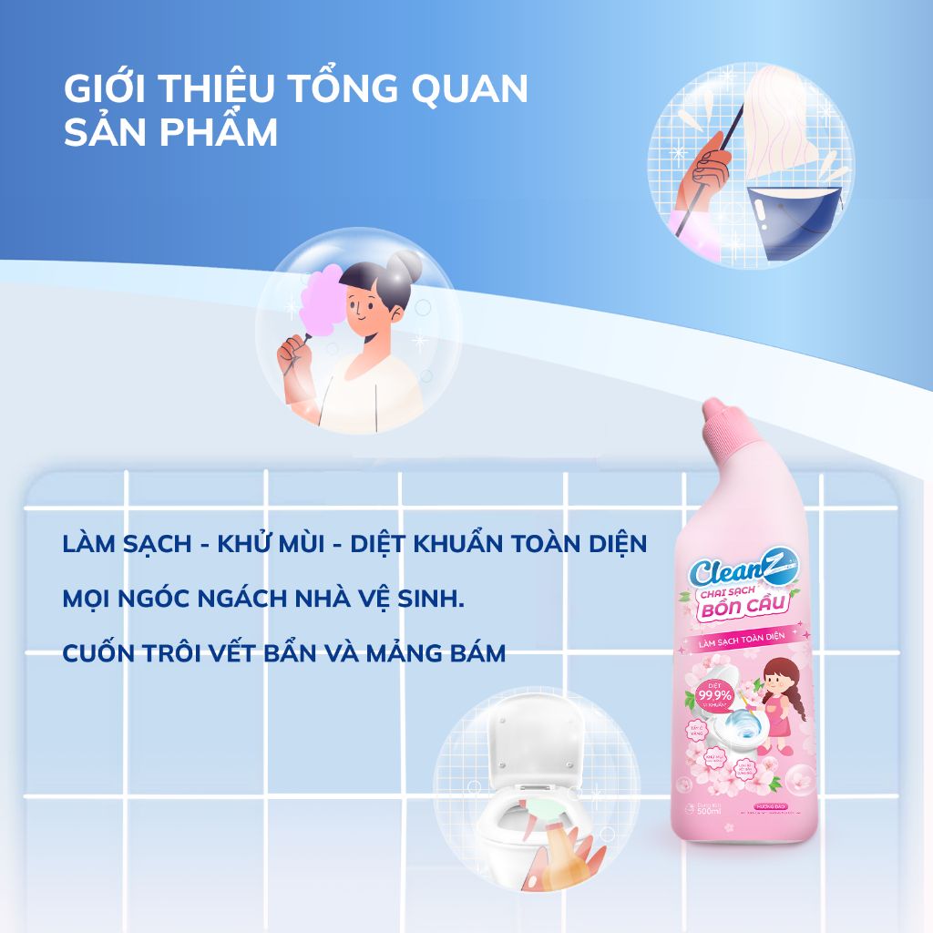 Chai sạch bồn cầu CleanZ Tẩy sạch bồn cầu diệt khuẩn hương đào - 500ml