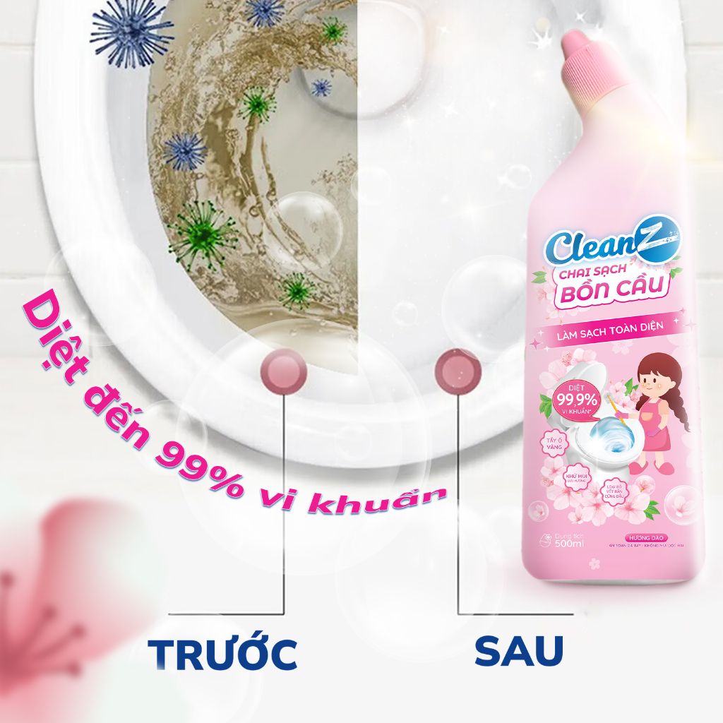 Chai sạch bồn cầu CleanZ Tẩy sạch bồn cầu diệt khuẩn hương đào - 500ml