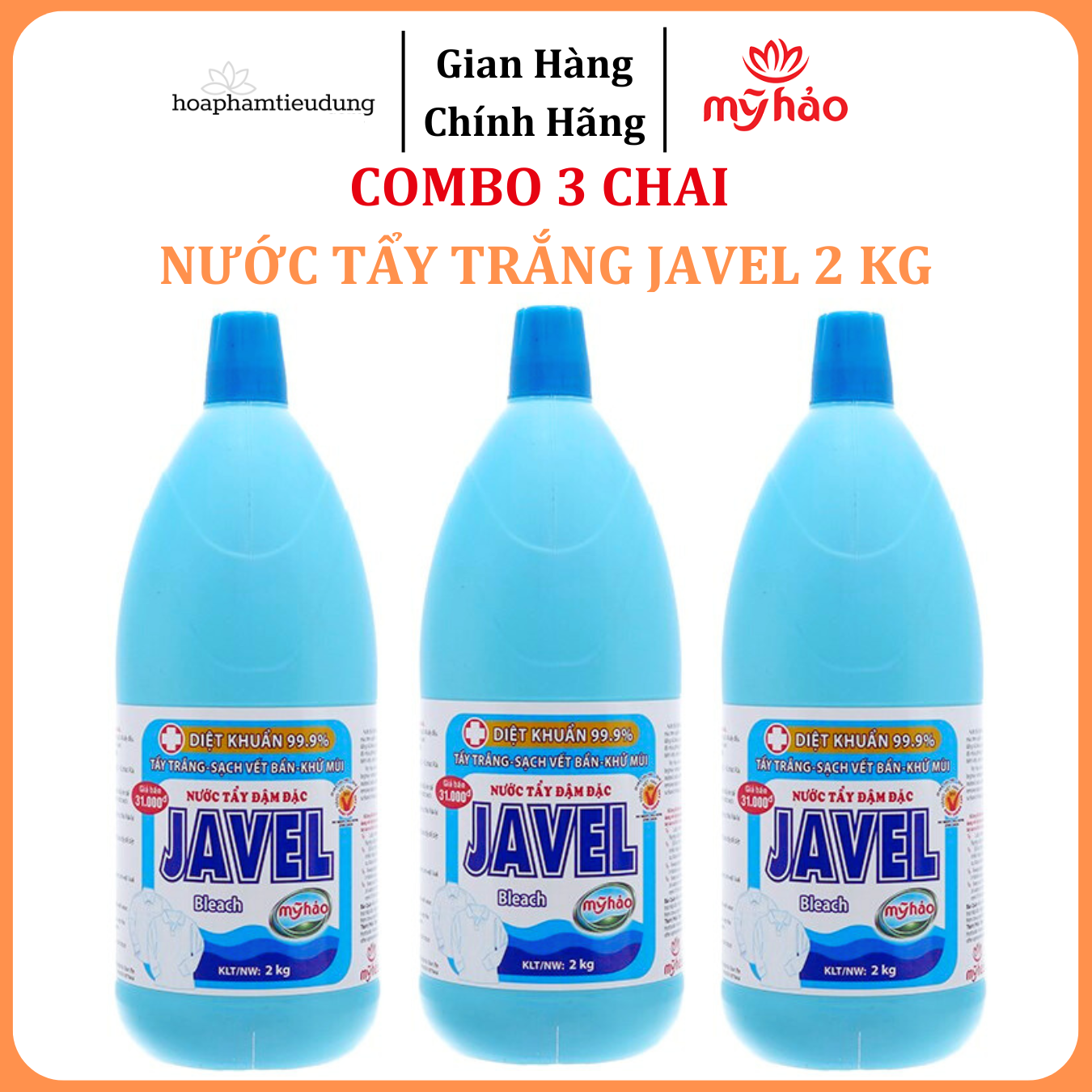 Nước tẩy quần áo trắng Mỹ Hảo Javel 2kg