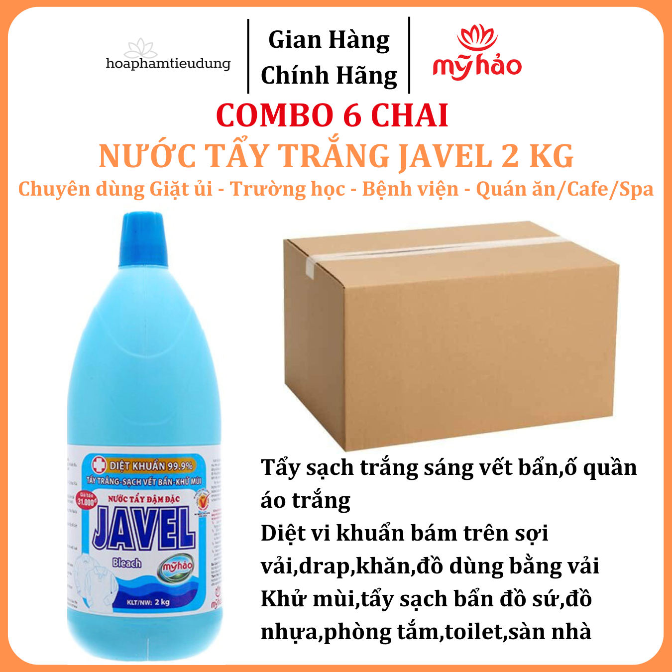 Nước tẩy quần áo trắng Mỹ Hảo Javel 2kg