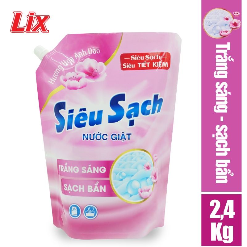Nước giặt LIX siêu sạch hương hoa anh đào 2.4kg