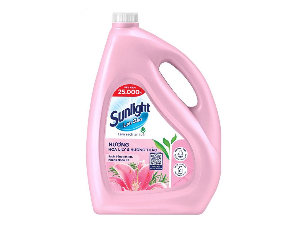 Nước lau sàn Sunlight tinh dầu thảo mộc hương hoa lily và hương thảo can 3.6kg