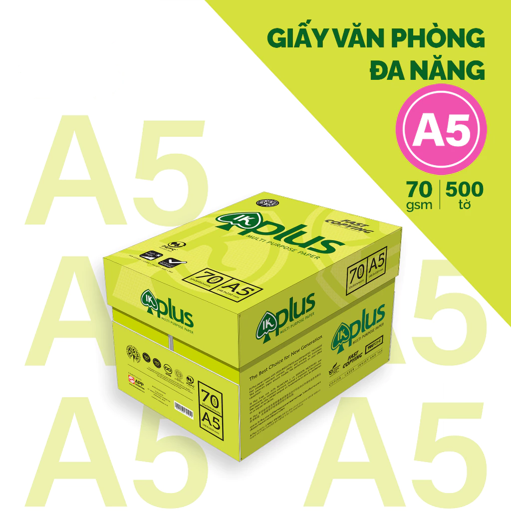 Thùng giấy IK PLUS A5 70gsm (10 reams) Giấy photo, giấy vẽ