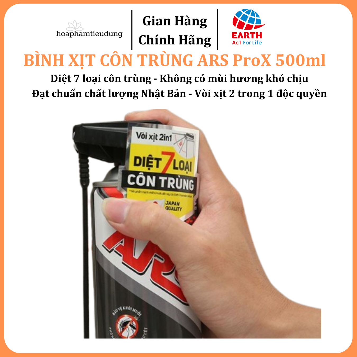 Bình xịt muỗi , côn trùng ARS PRO.X MẠNH diệt 7 loại côn trùng chai 500ml không mùi