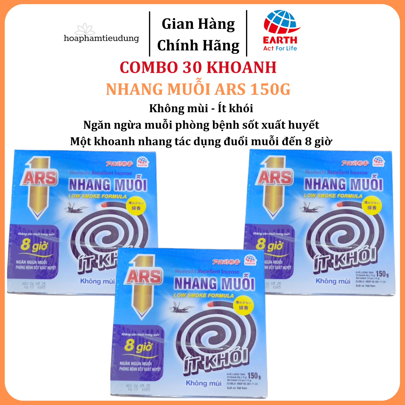 Nhang muỗi ARS 150g Không mùi, Ít khói, đuổi muỗi đến 8 giờ phòng bệnh sốt xuất huyết