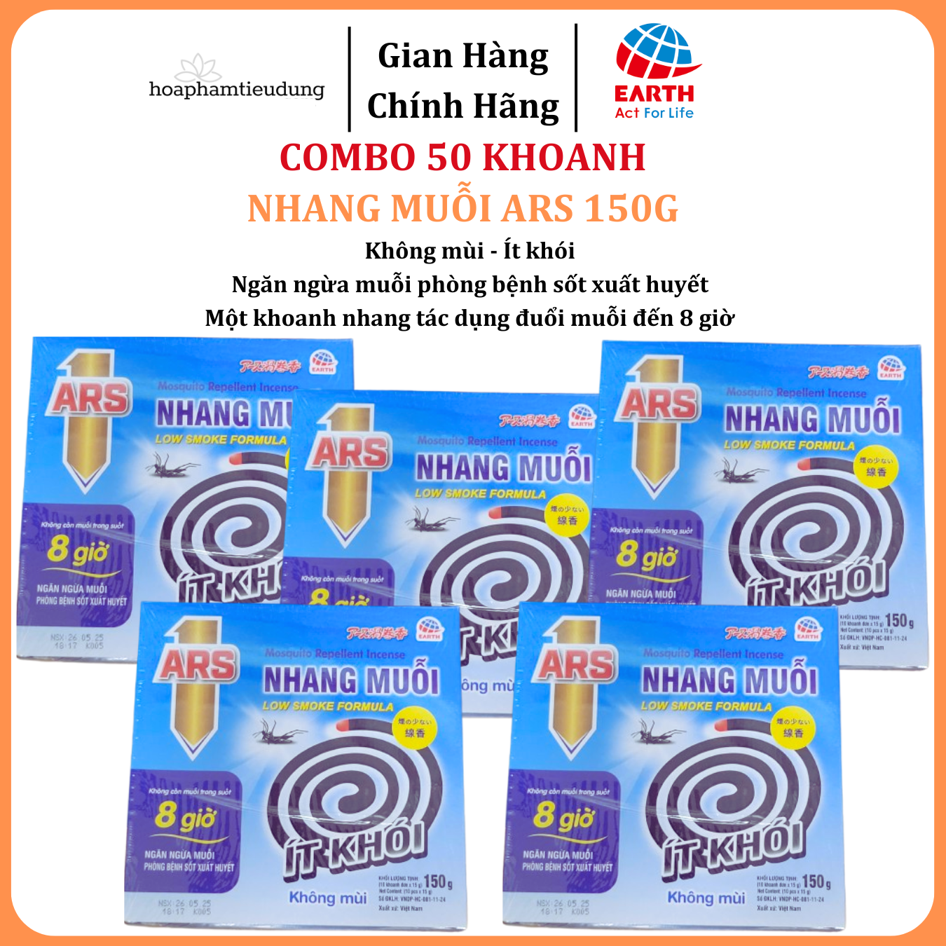Nhang muỗi ARS 150g Không mùi, Ít khói, đuổi muỗi đến 8 giờ phòng bệnh sốt xuất huyết