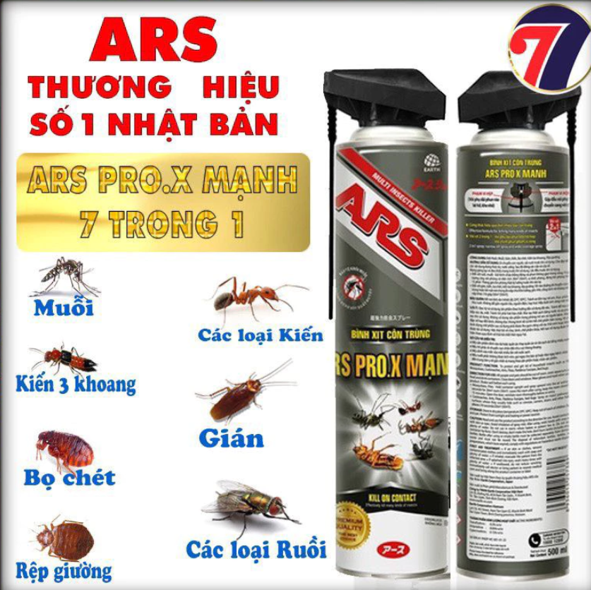 Bình xịt muỗi , côn trùng ARS PRO.X MẠNH diệt 7 loại côn trùng chai 500ml không mùi