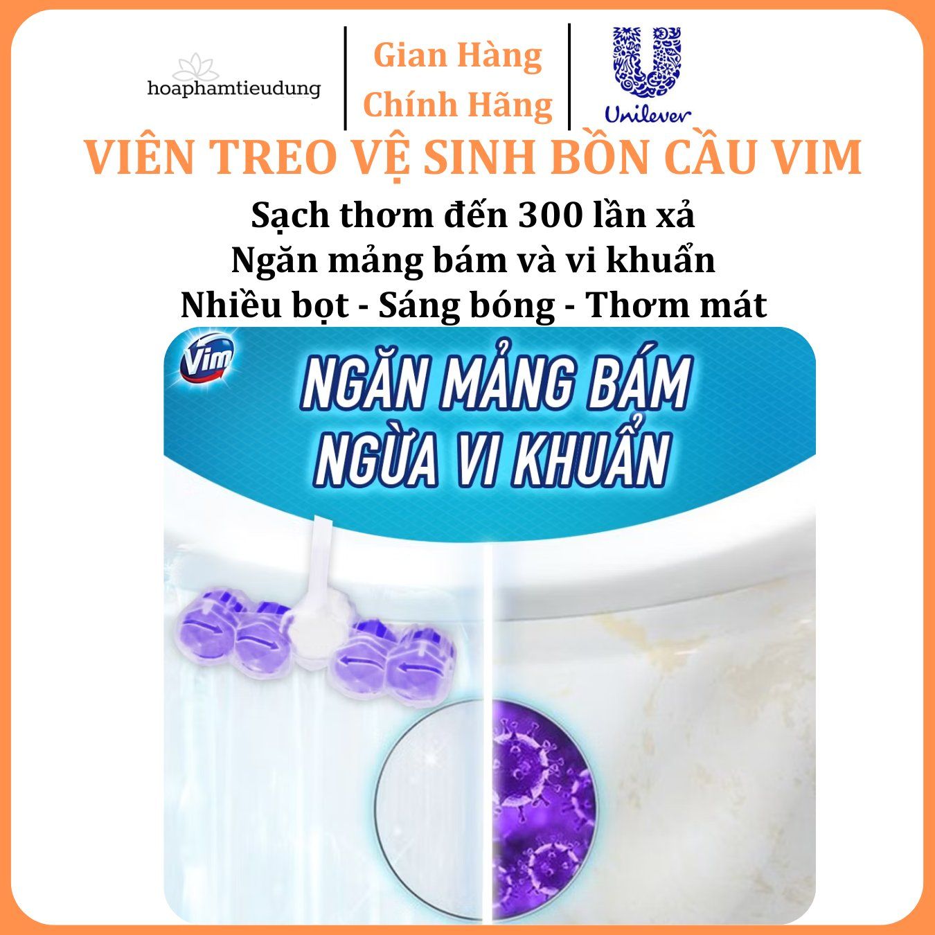 Viên treo vệ sinh bồn cầu Vim thơm mát, diệt khuẩn, sâng bóng
