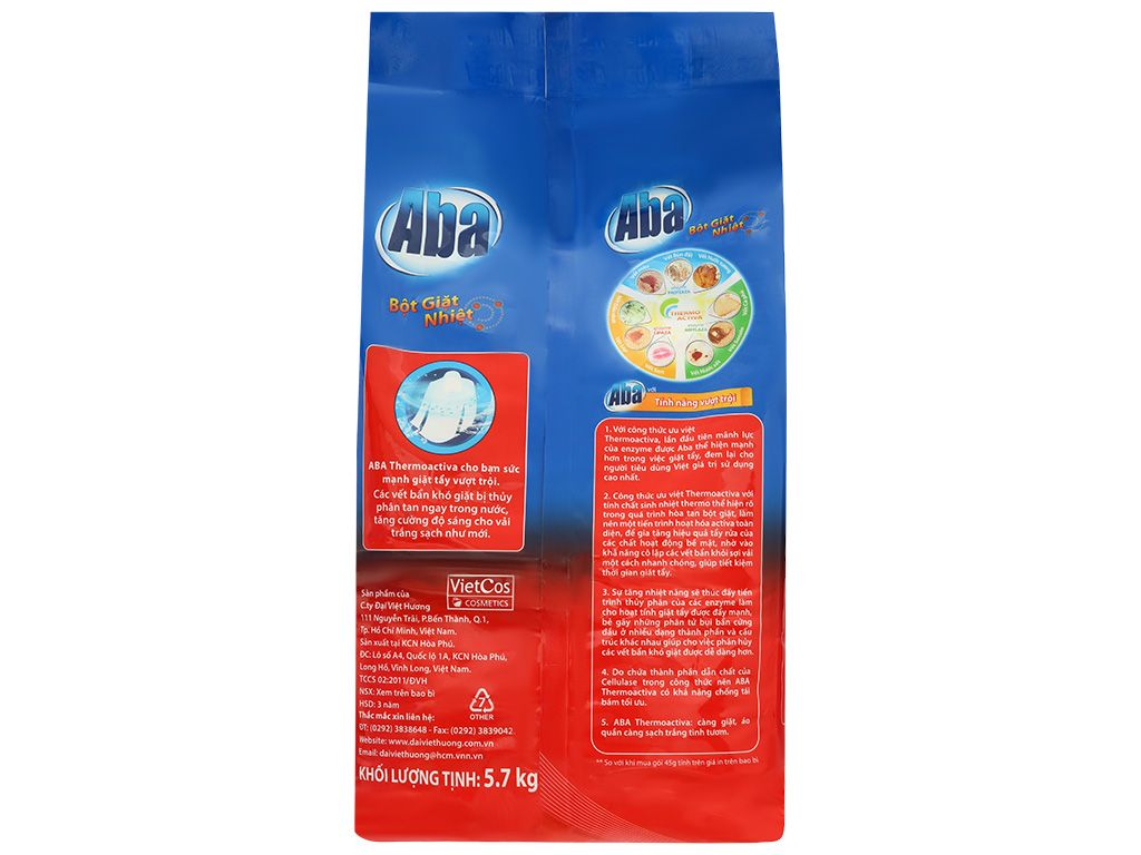 Bột giặt nhiệt Aba sạch tinh tươm túi 5.7 kg