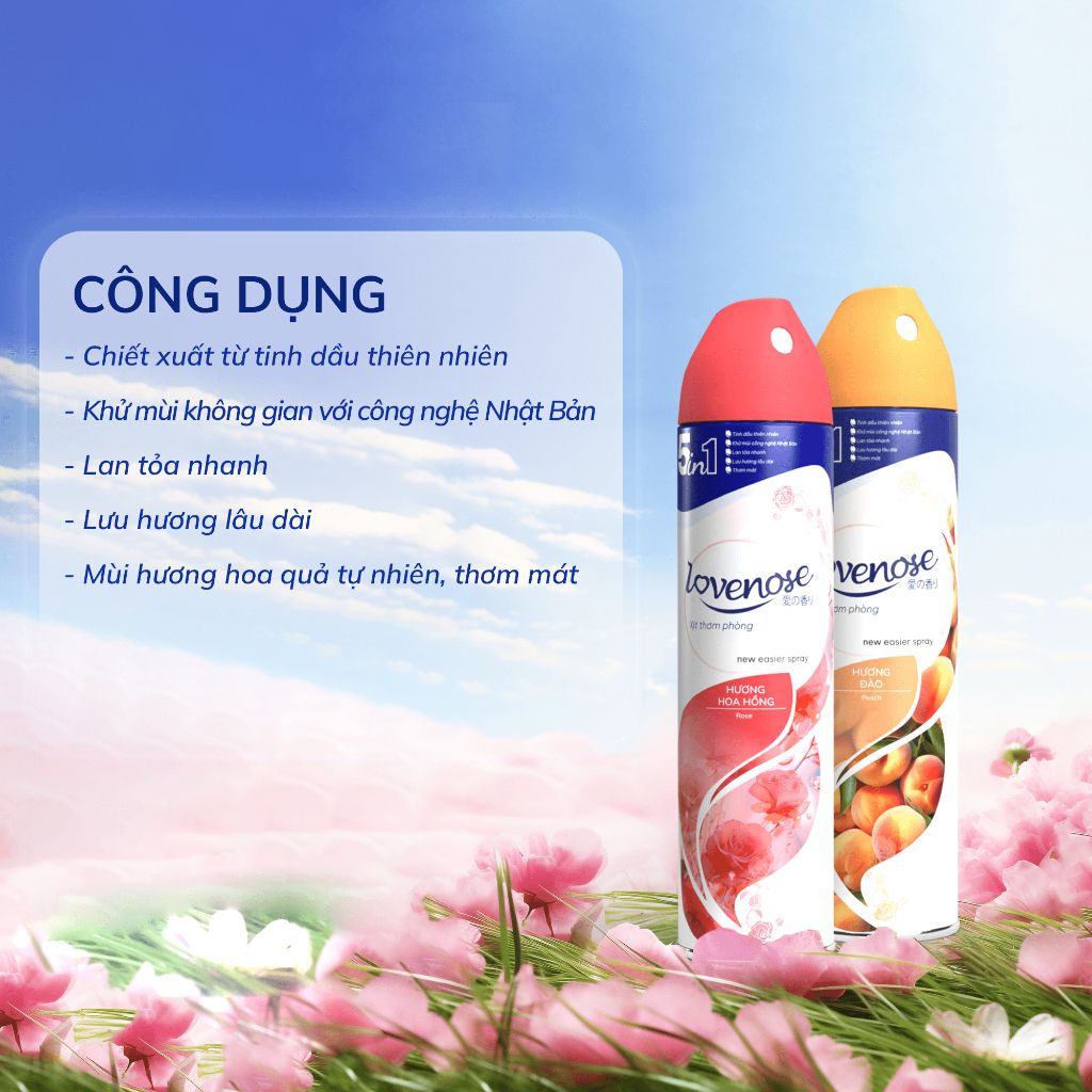 Xịt thơm phòng Lovenose, nước hoa xịt phòng hương thơm tự nhiên dễ chịu lưu hương lâu dài 320ml