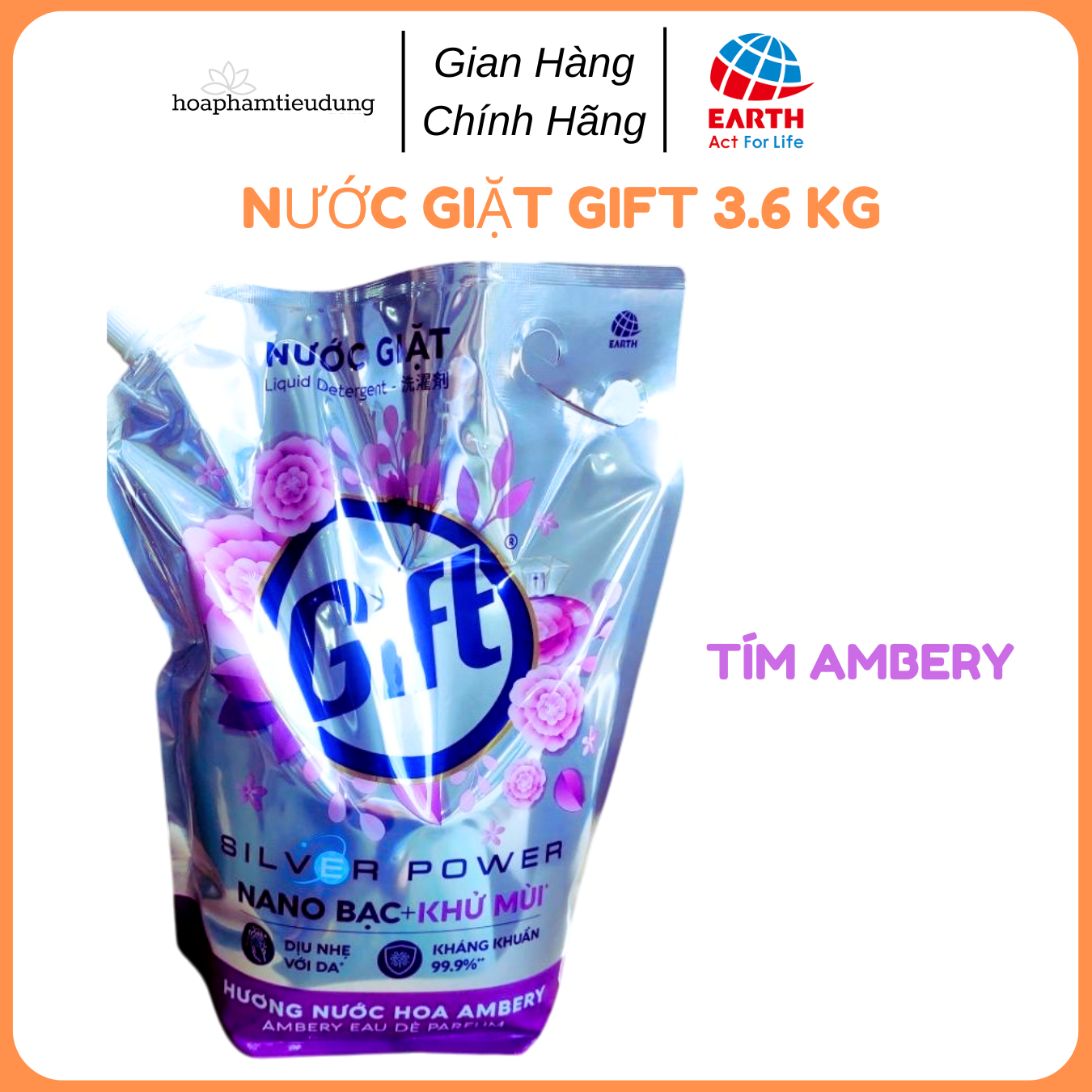 Nước giặt Gift 3.6kg Công nghệ Nano Bạc khử mùi hôi, ẩm mốc trên vải