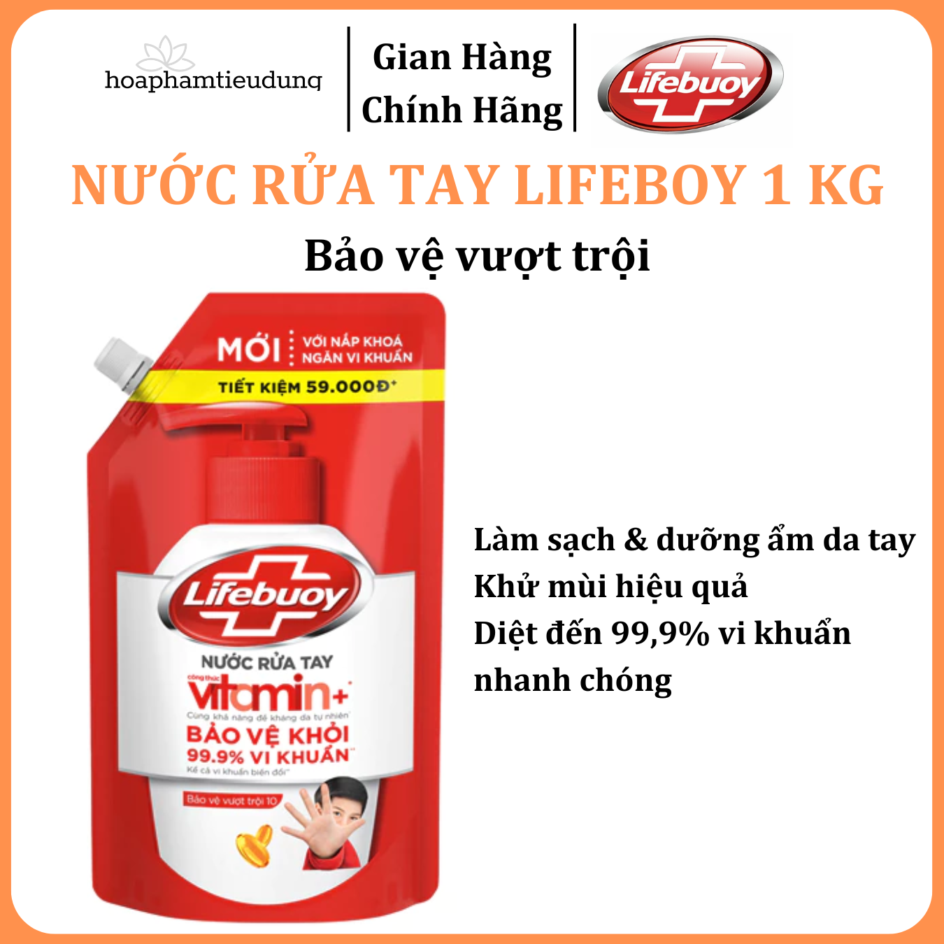 Nước rửa tay sạch khuẩn Lifebuoy Dạng Túi 1 KG có vòi tiện lợi sử dụng