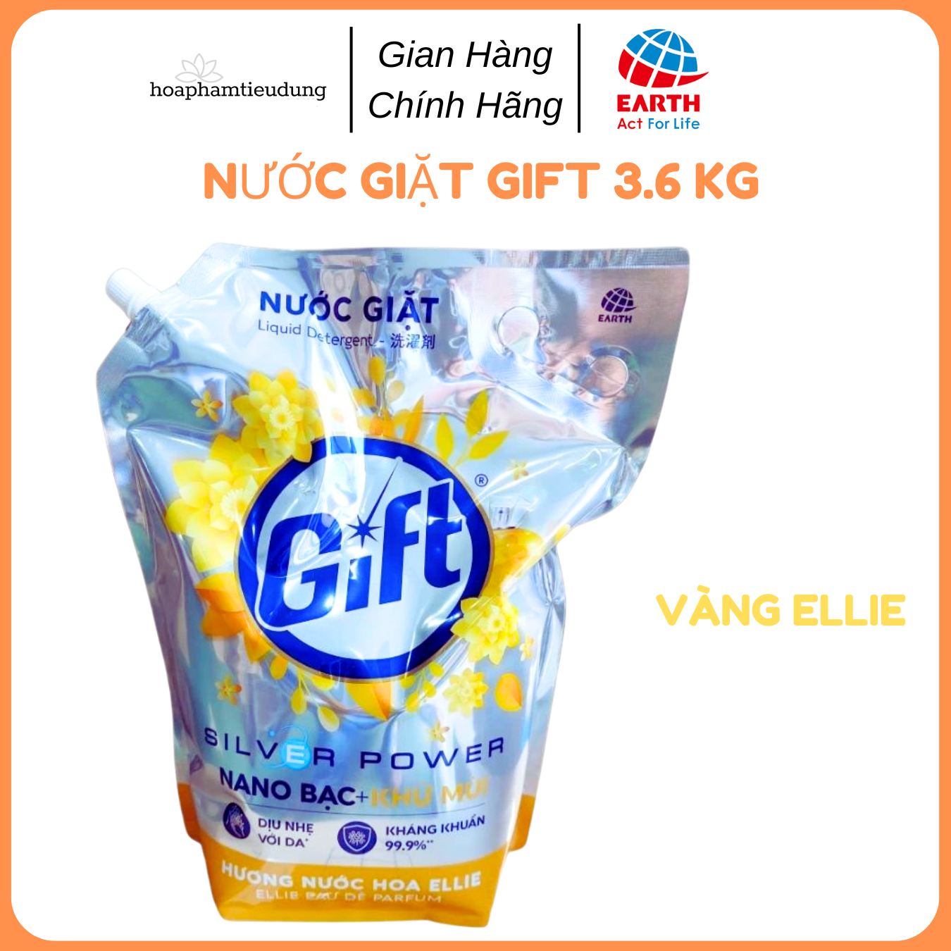 Nước giặt Gift 3.6kg Công nghệ Nano Bạc khử mùi hôi, ẩm mốc trên vải