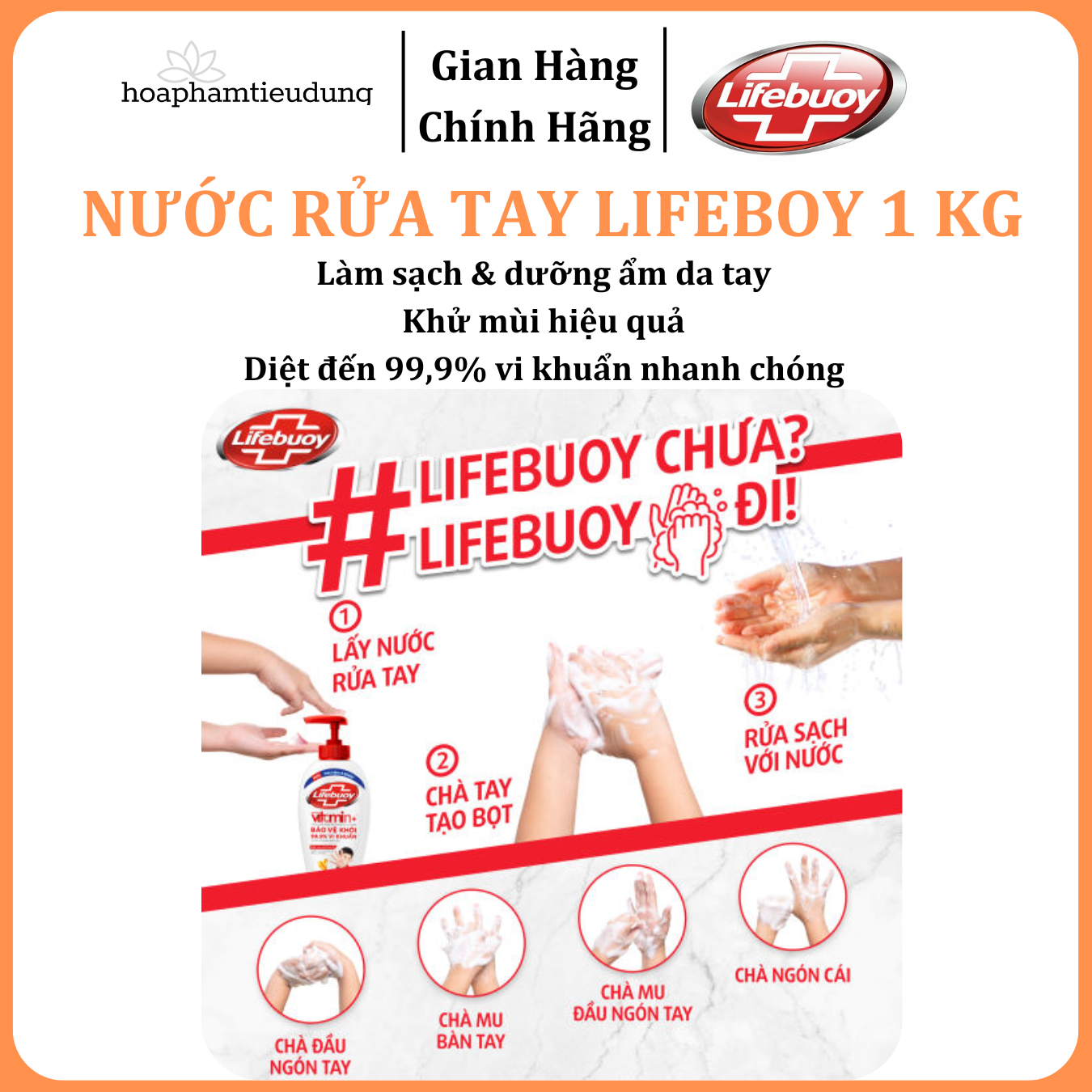 Nước rửa tay sạch khuẩn Lifebuoy Dạng Túi 1 KG có vòi tiện lợi sử dụng