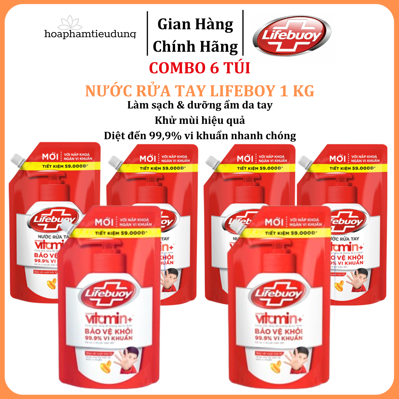 Nước rửa tay sạch khuẩn Lifebuoy Dạng Túi 1 KG có vòi tiện lợi sử dụng