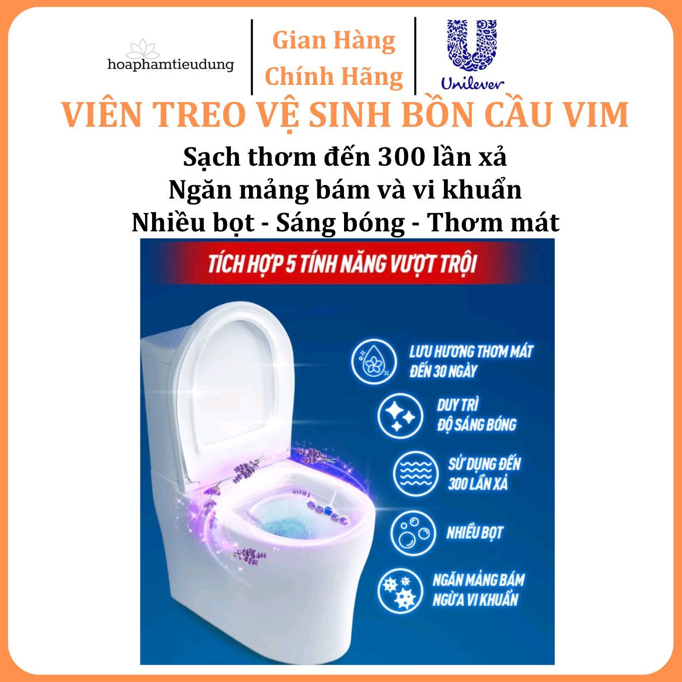 Viên treo vệ sinh bồn cầu Vim thơm mát, diệt khuẩn, sâng bóng