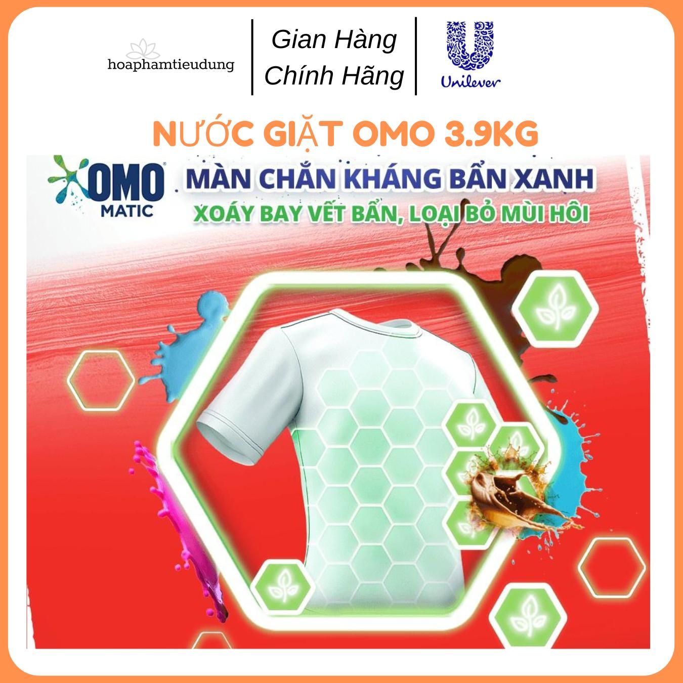 Nước giặt OMO xoáy bay vết bẩn khử mùi toàn diện 3,9KG
