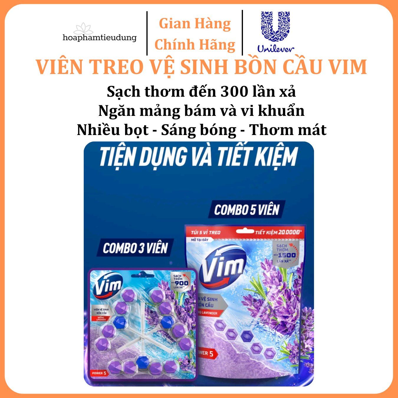 Viên treo vệ sinh bồn cầu Vim thơm mát, diệt khuẩn, sâng bóng