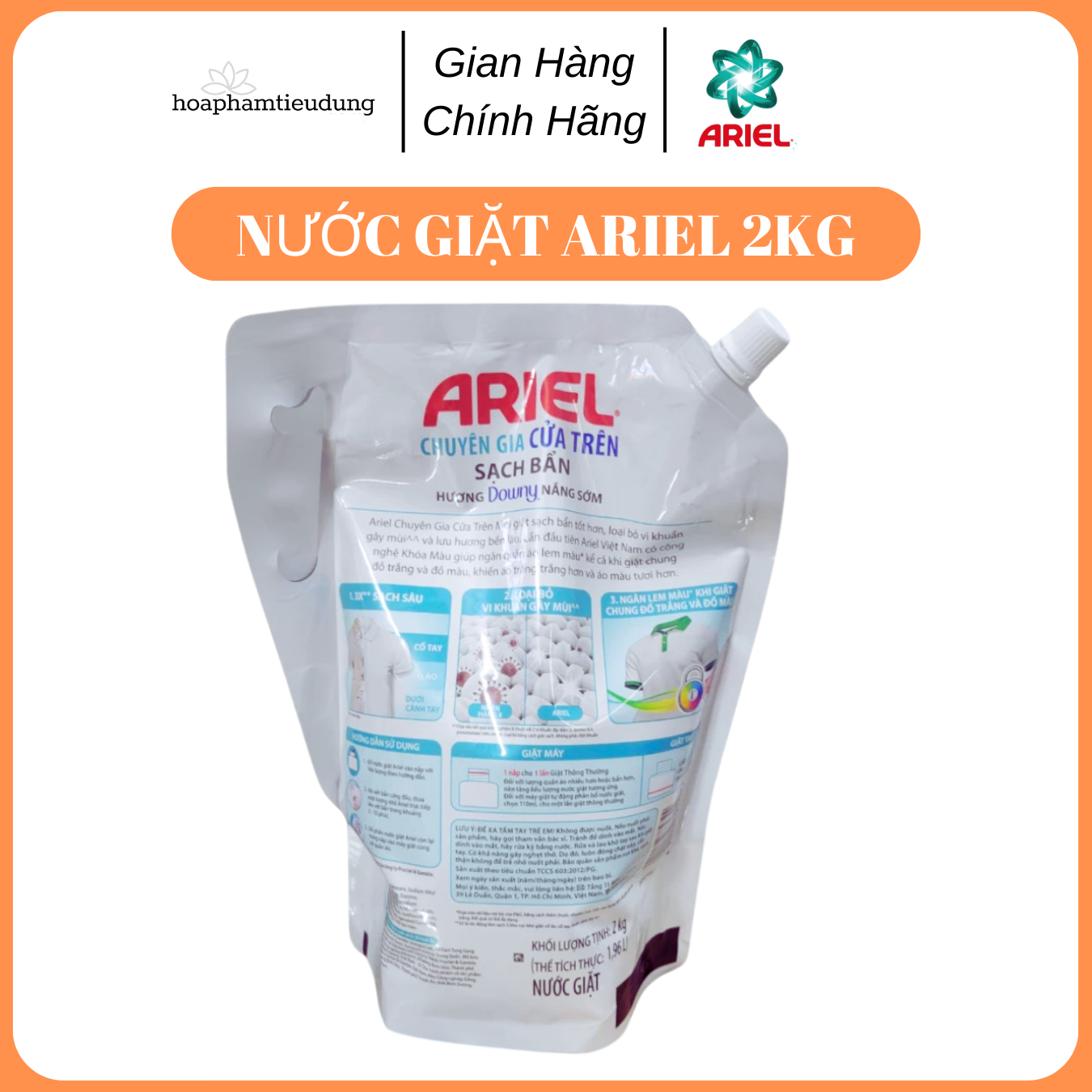 Nước giặt Ariel 2kg hương Downy Nắng Sớm (Máy giặt cửa trên)