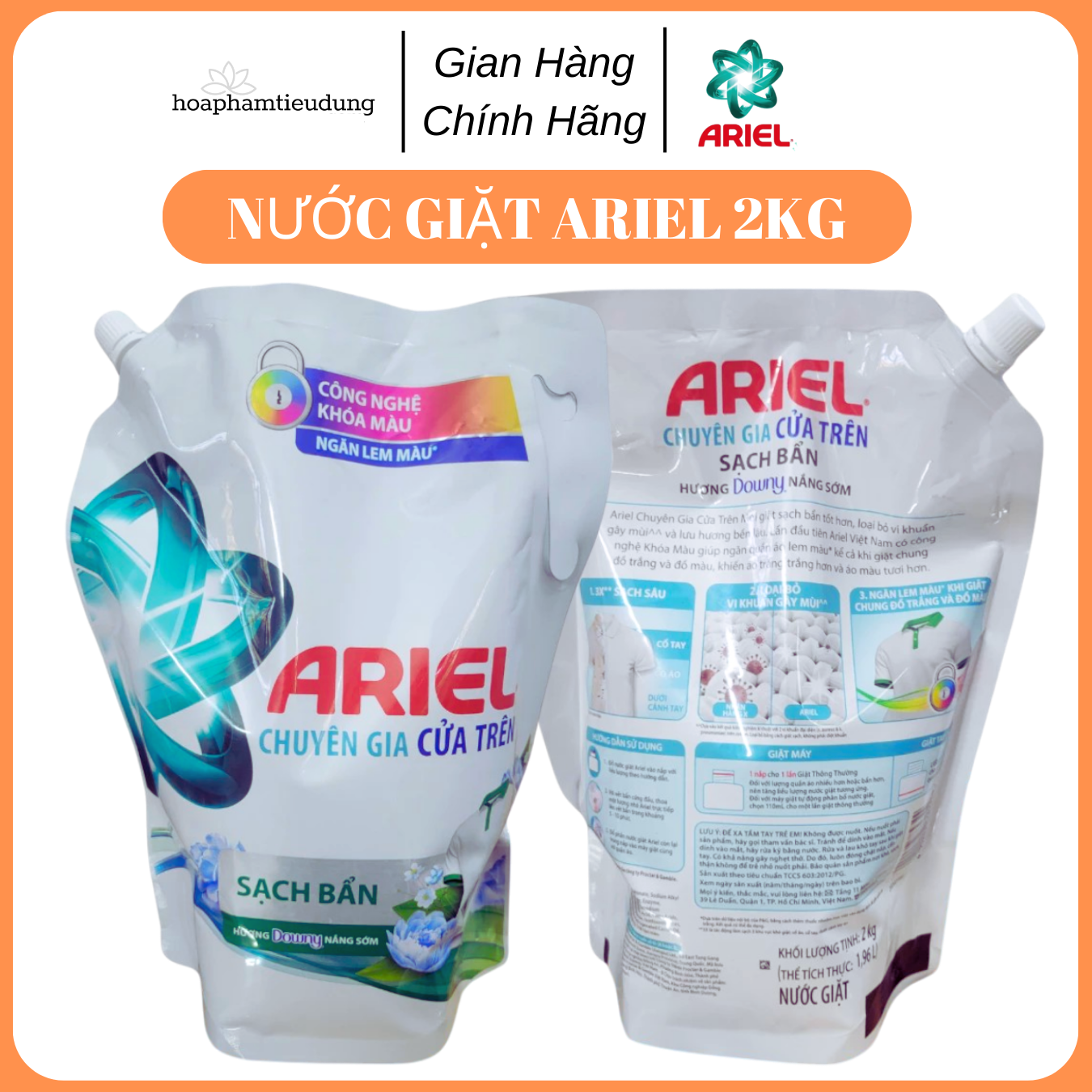 Nước giặt Ariel 2kg hương Downy Nắng Sớm (Máy giặt cửa trên)
